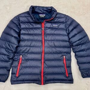 Patagonia Puffer Winter Coat Jacket Youth large (12) Navy Blue and Red